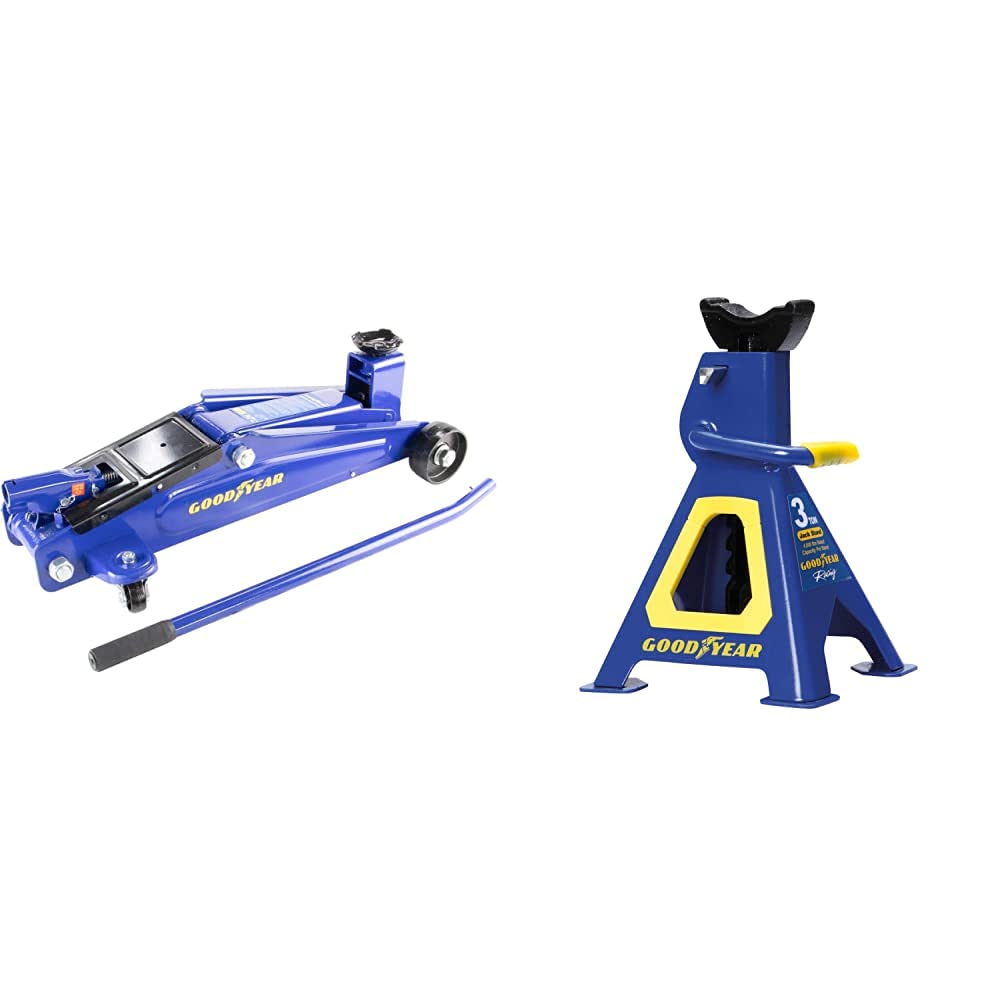 Goodyear Rangierwagenheber 3 Tonnen für SUVs und Geländewagen & GOODYEAR Premium Unterstellbock, 3 T