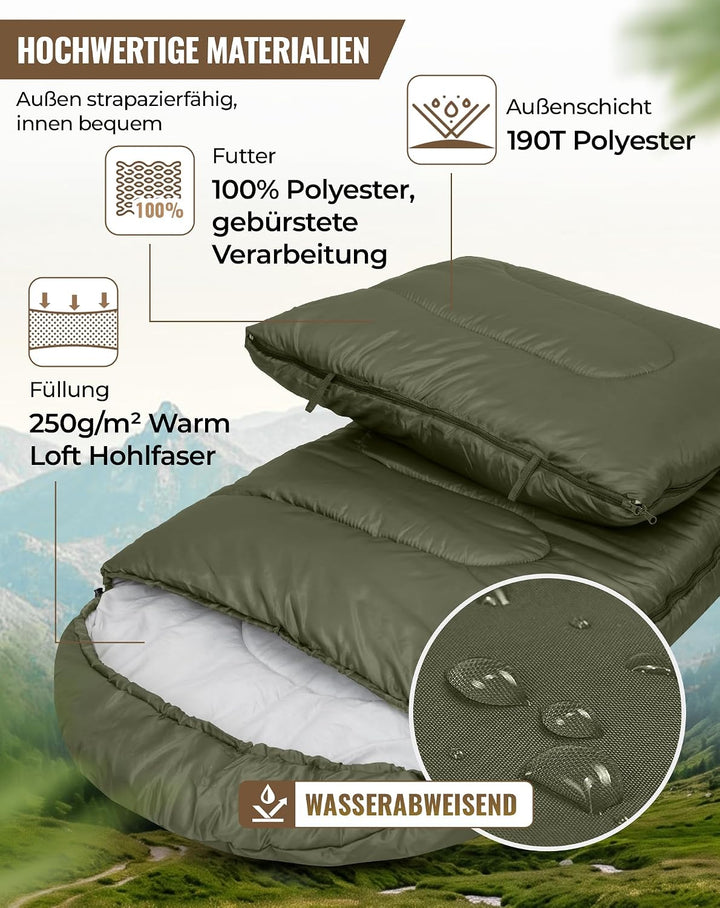 KingCamp Schlafsack für Erwachsene, kaltes Wetter & warm, XL, grosse und hohe Flanell-Schlafsäcke mi