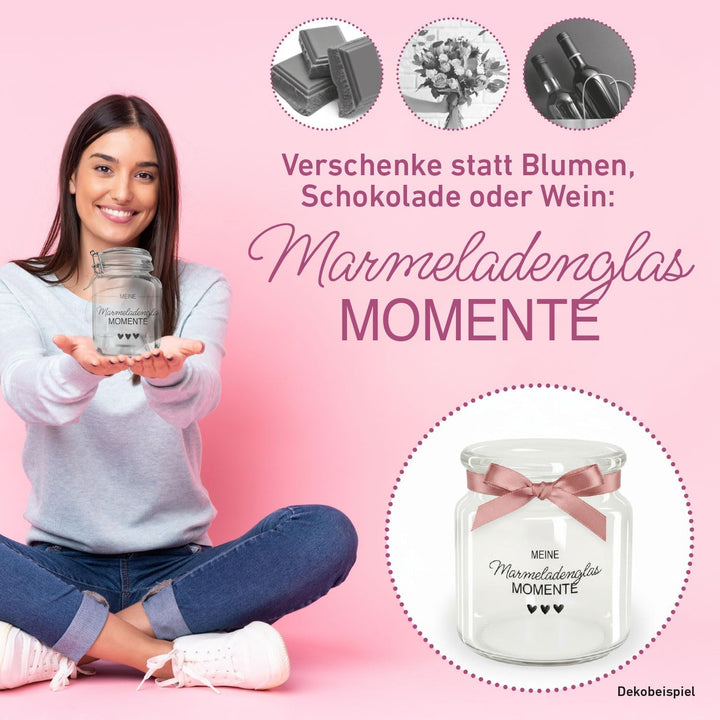 Glücks- Marmeladenglasmomente – Geschenk für Frauen, Schwester, Mitbringsel, Kleinigkeit Mit Glas, M
