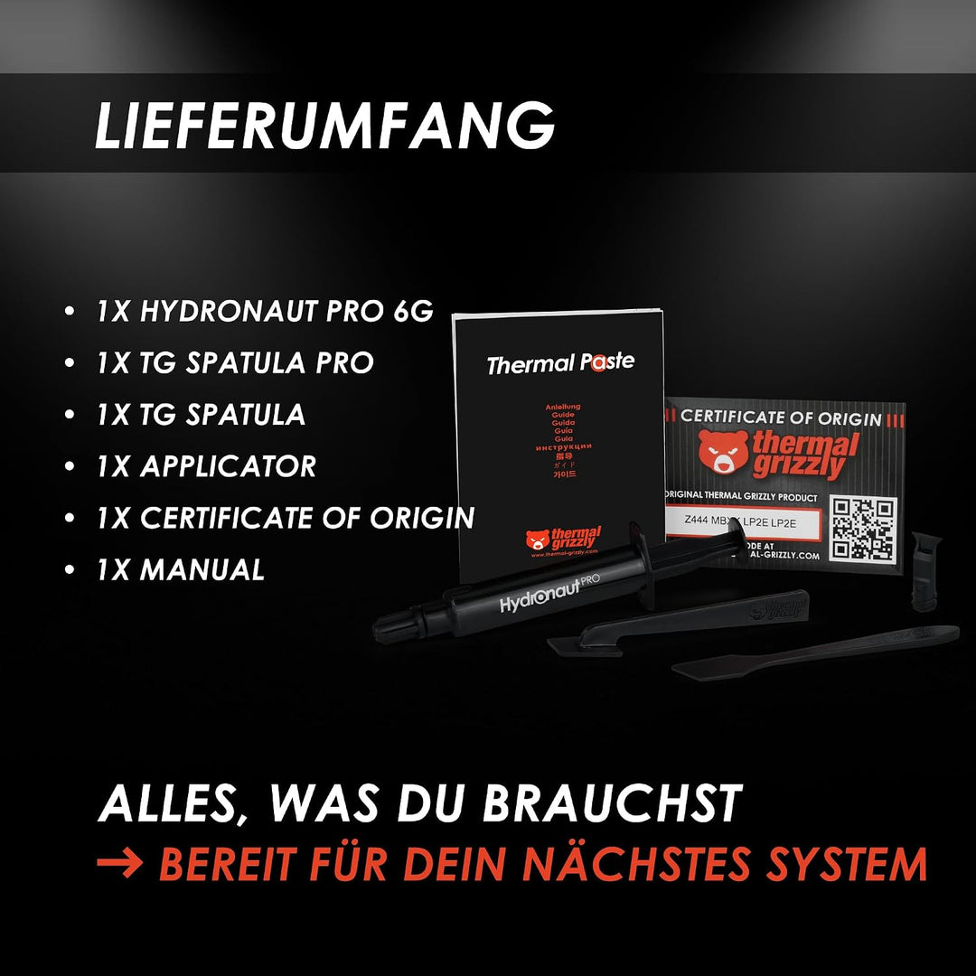 Thermal Grizzly Hydronaut Pro - 6g Wärmeleitpaste - silikonfrei, herausragende Wärmeleitfähigkeit un