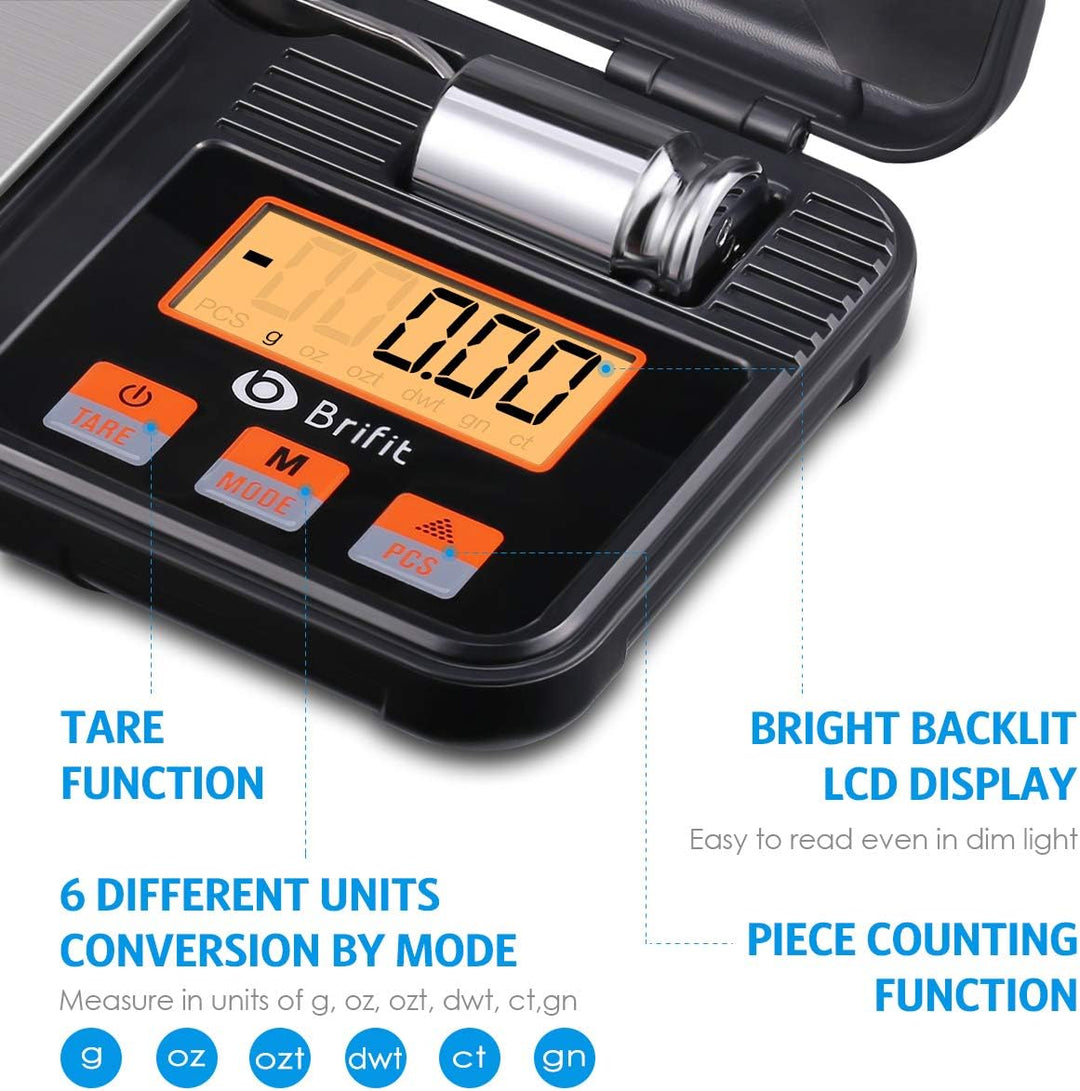 Brifit Feinwaage 0.01g, 200g /0,01g Digitalwaage, Taschenwaage, Goldwaage, Präzisionswaagen mit Tara