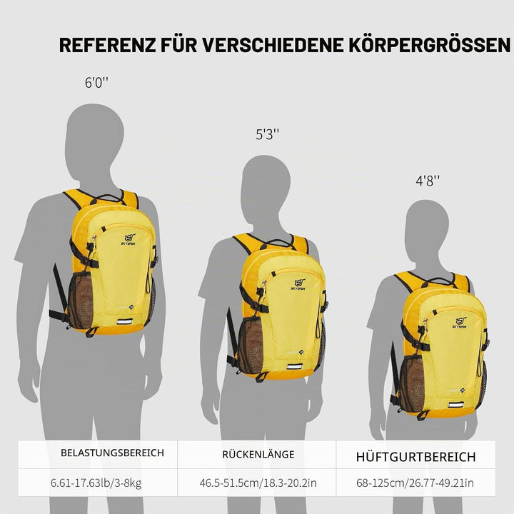 SKYSPER LANTC 20 Leicht Wanderrucksack 20L Klein Rucksack mit Rückenbelüftung Trekkingrucksack aus a