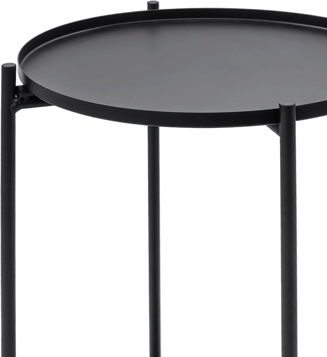 Spetebo Beistelltisch Metall schwarz rund 48 x 28 cm | 2 Ablagen, Klappbar, Abnehmbare Tablett Tisch