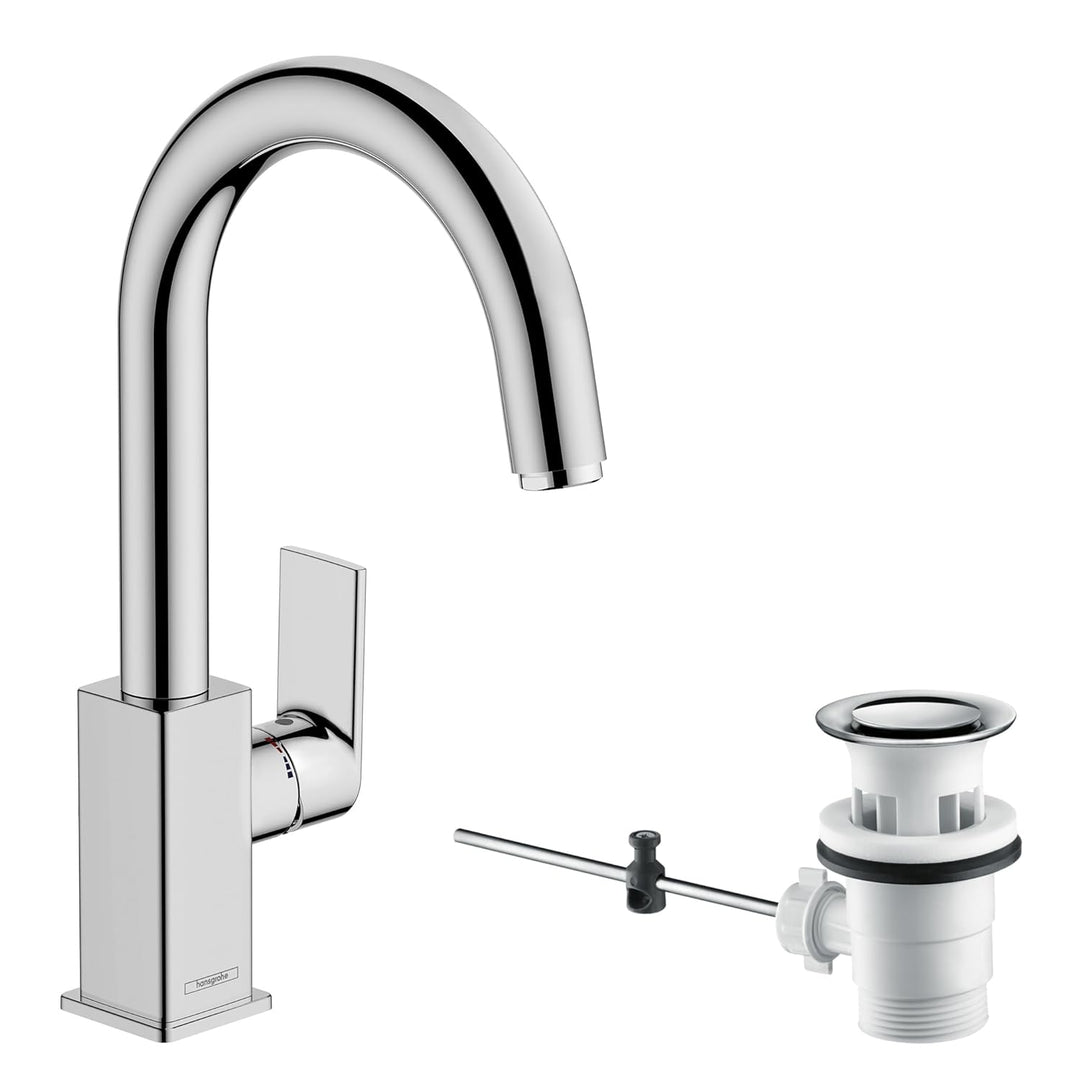 hansgrohe Vernis Shape - Waschtischarmatur mit Zugstangen-Ablauf, schwenkbar, Wasserhahn Bad mit Aus