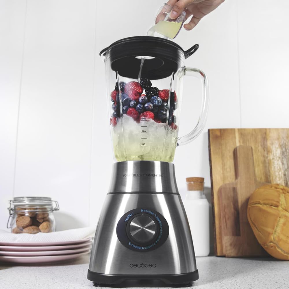 Cecotec Standmixer Power Black Titanium 2500MAX Spatula. 1800W, 22000 RPM, 6 Titan-Klingen, Thermore