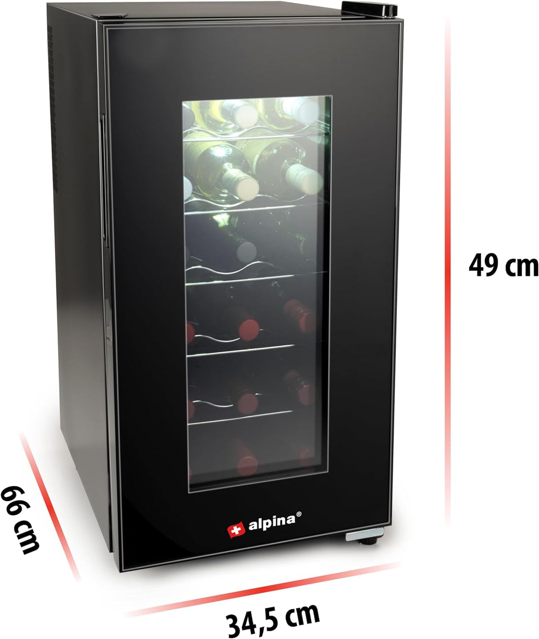 alpina Weinkühlschrank 50L - Weinkühler für 18 Flaschen - Flaschenkühler 230V - Temperatur Regelbar