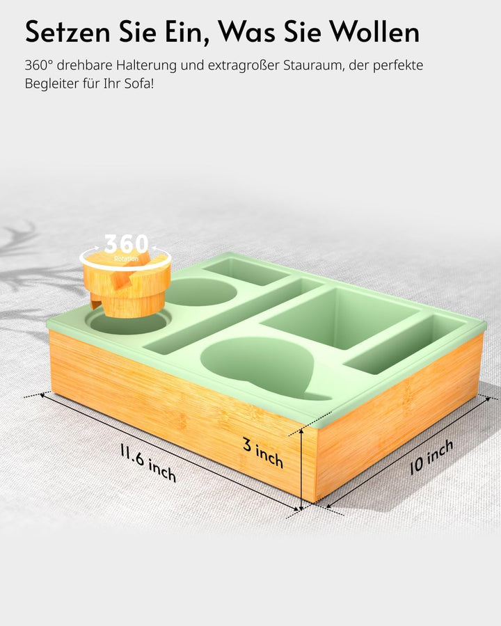 Couchbar Snackbox Silikon sofatablett mit 360 Grad Drehbar Handyhalter beistelltisch mit Holz Sofata