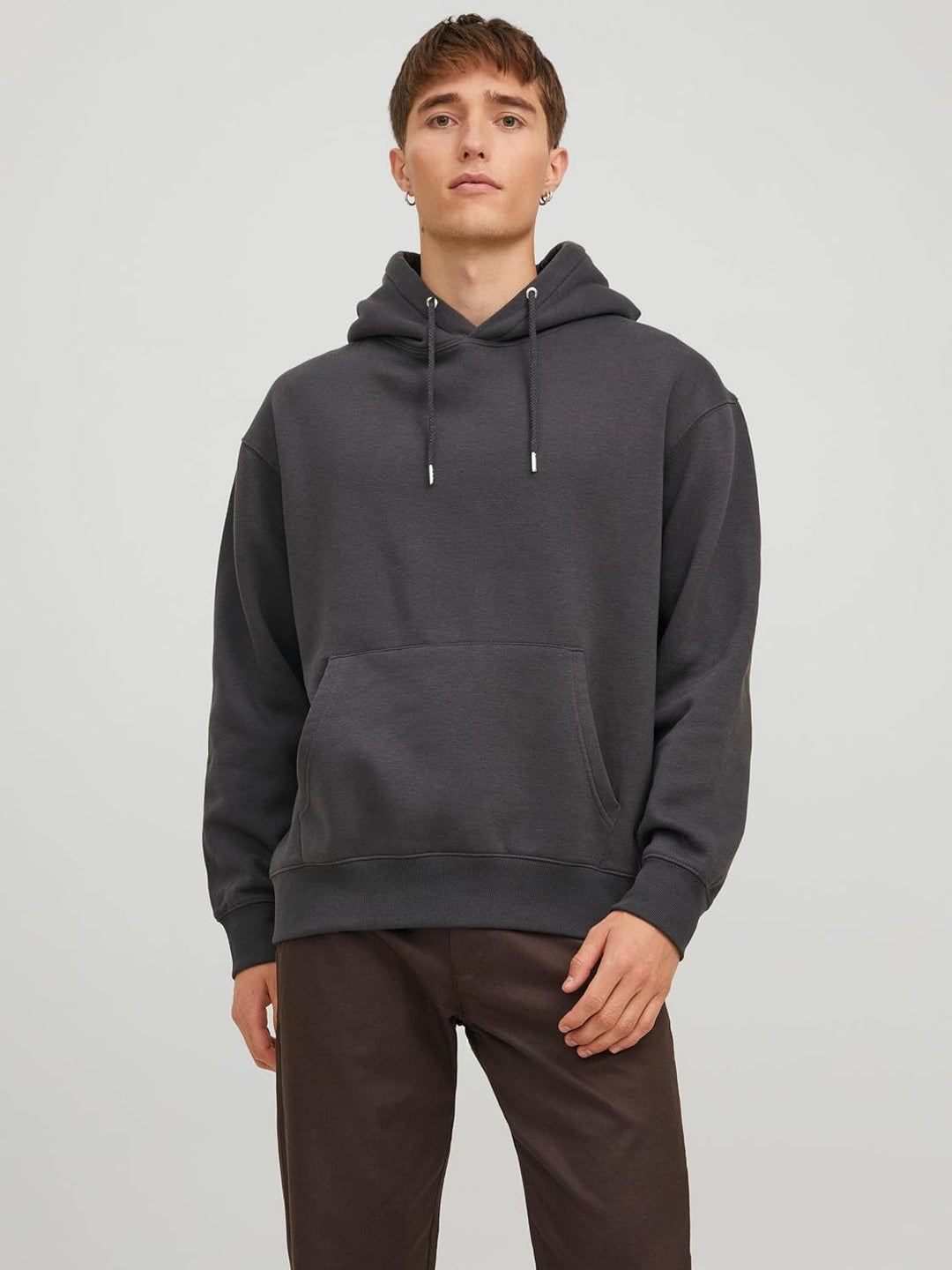 JACK & JONES Herren Basic Hoodie Soft Sweat Hood Jumper Kapuzen Pullover, XS Grau (Asphalt/Reg)