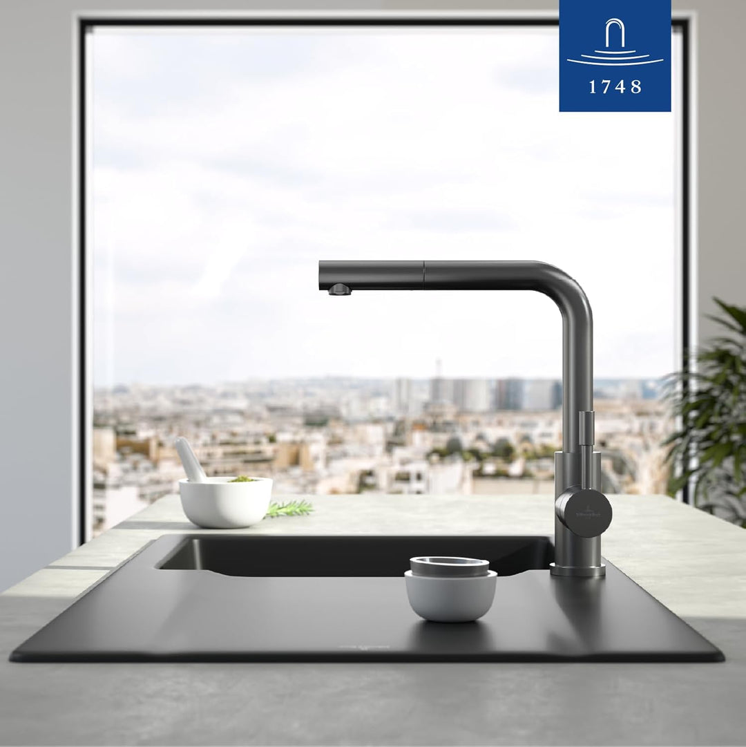 Villeroy & Boch Steel Shower | Hochdruck | Einhand-Küchenarmatur mit herausziehbarer Handbrause | An