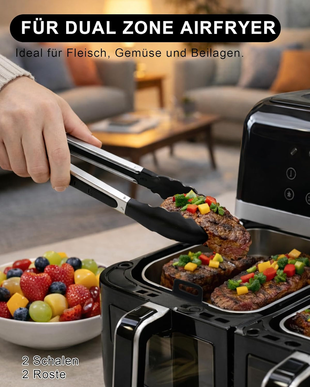 3-tlg. Edelstahl Auflaufform Airfryer Zubehör für Ninja Dual Zone & FlexDrawer AF400EU AF451EU AF500