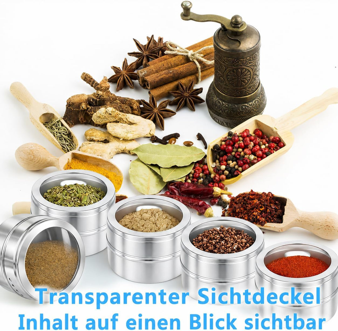 LYCN 36er Set Magnetische Gewürzdosen aus Edelstahl, 90ml Gewürzbehälter mit Sichtfenster, Platzspar