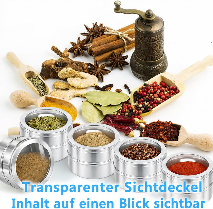 LYCN 36er Set Magnetische Gewürzdosen aus Edelstahl, 90ml Gewürzbehälter mit Sichtfenster, Platzspar