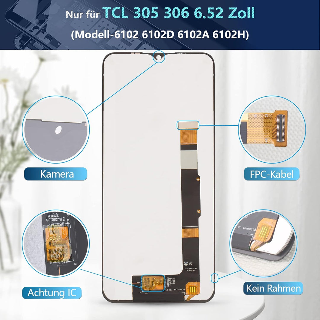 RongZy Display für TCL 305/306 6102 6102D 6102A 6102H LCD Bildschirmersatz Digitizer Touchscreen Mon