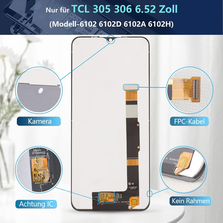 RongZy Display für TCL 305/306 6102 6102D 6102A 6102H LCD Bildschirmersatz Digitizer Touchscreen Mon
