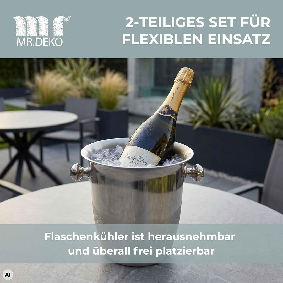 MR. DEKO Champagnerkühler für Strandkörbe - Sekt - Behälter - Kühler - Edel - EIS - Accessoire - Gar