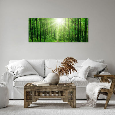 Panorama Bilder auf Leinwand 100x40cm Leinwandbild Sonnenstrahlen Wald Sommer Gross Wanddeko Bild Sc