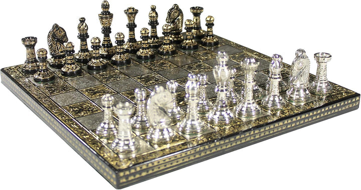 stonkraft Sammlerstück Messing Schachbrett mit 100% Messingfiguren Schachfiguren Münzen