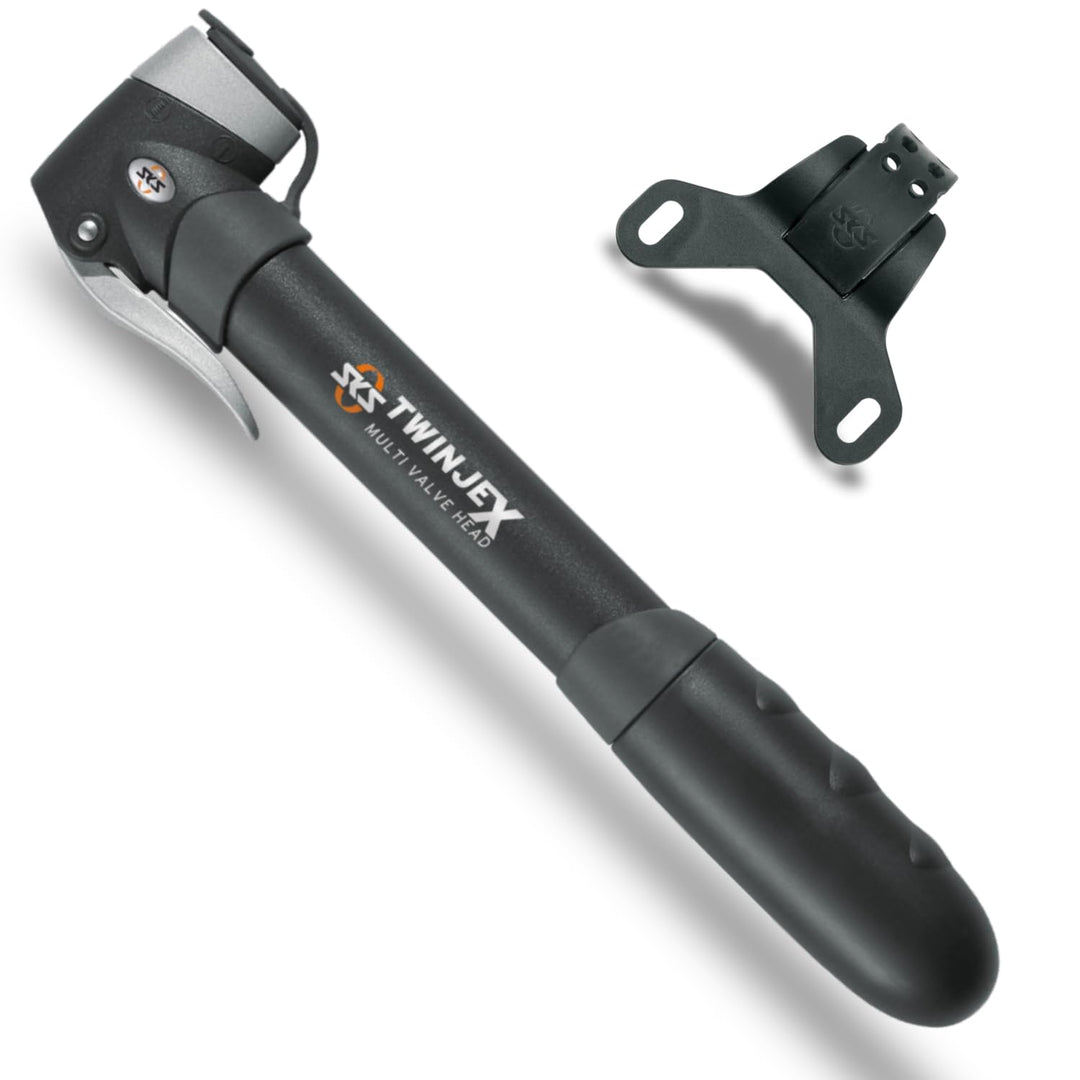 SKS Germany TWINJEX Minipumpe (Luftpumpe für alle Ventilarten, ergonomischer Griff, zuschaltbare Hoc