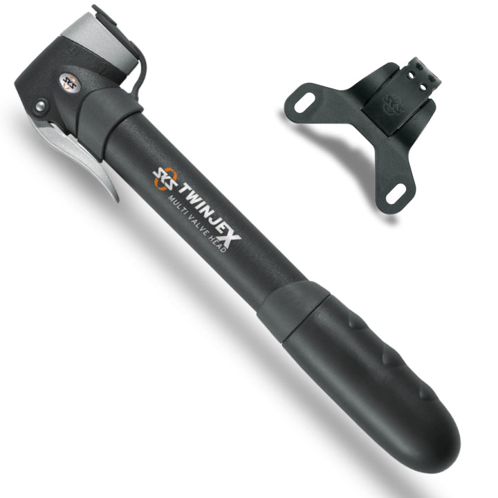 SKS Germany TWINJEX Minipumpe (Luftpumpe für alle Ventilarten, ergonomischer Griff, zuschaltbare Hoc