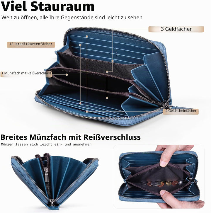 VISOUL Premium Brieftasche Echtleder/Italienisches Leder mit RFID-Schutz, XL Geldbörse für Herren Bl