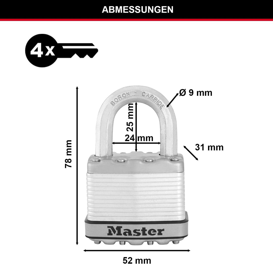MASTER LOCK M5EURD Excell Vorhängeschloss 51mm lamellierter Stahl Medium Bügel, Medium Bügel