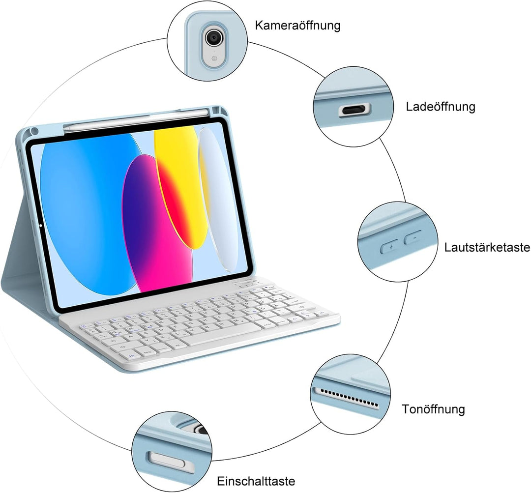 IVEOPPE Hülle mit Tastatur für iPad A16 11 Generation 2025/10 Generation 2022, Bluetooth Magnetische