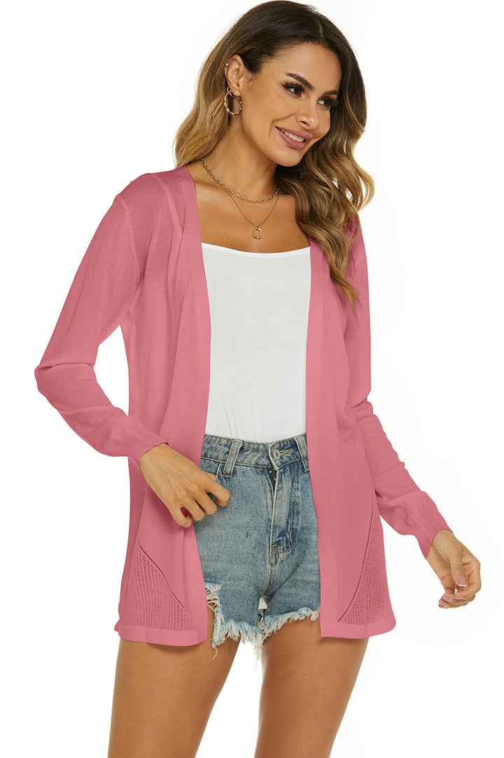 Damen Strickjacke Sommer Cardigan Elegant Lang Jacke Leichte Langarm Offene Strickjacke Sommerjacke