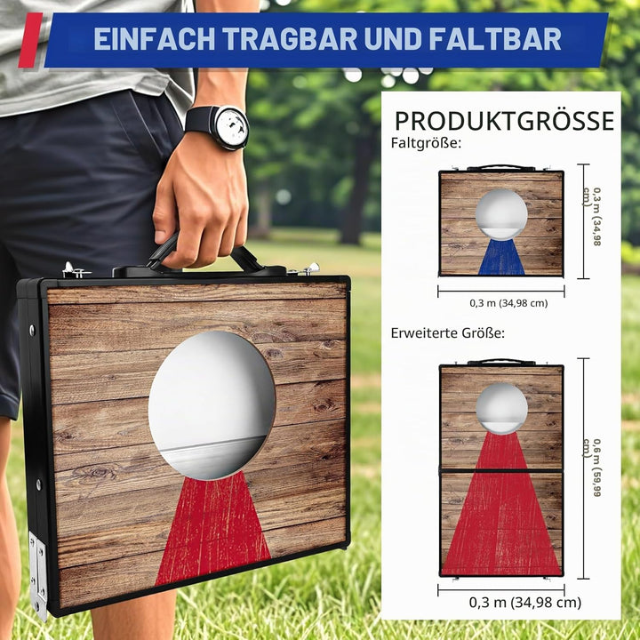 NZQXJXZ Langlebiges Aluminium Cornhole Spiel Outdoor Cornhole Säckchen mit 6 Bohnensäcke & Tragetasc