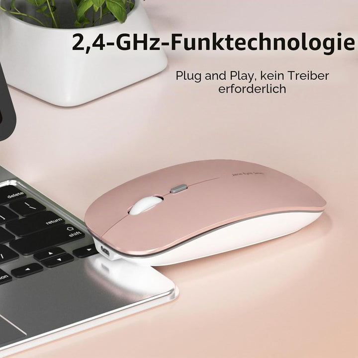 Uiosmuph Q5 Kabellos Maus, Wiederaufladbar Funkmaus 2.4G Leise Funkmaus Ultra Dünn Wireless Computer