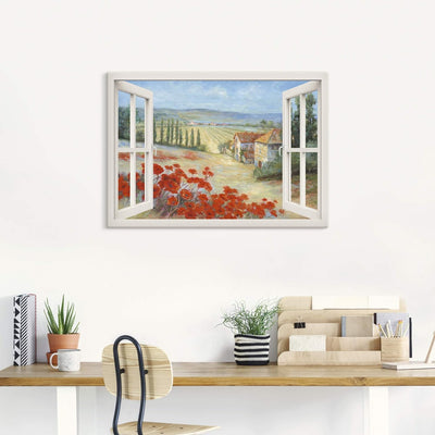 ARTland Leinwandbilder Bild Leinwand Wandbilder 70x50 cm Fensterblick Landschaft Toskana Italien Moh