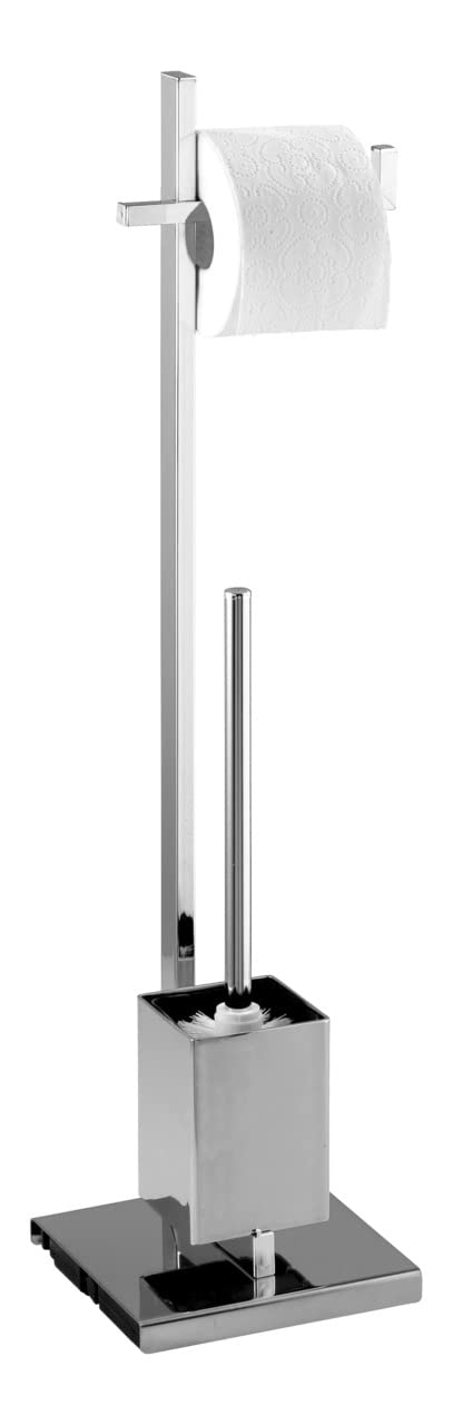 WENKO Stand WC-Garnitur Quadro - WC-Bürstenhalter, Vierkantrohr, Stahl, 23.5 x 72.5 x 18.5 cm, Chrom