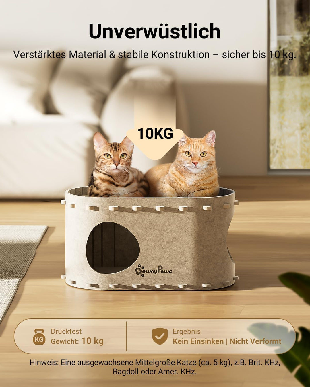 Katzenhöhle Filz, Katzenhaus aus Filz, Katzenbett, Katzenhöhle für Katzen, 58 x 33 x 30cm, Peek-a-Bo