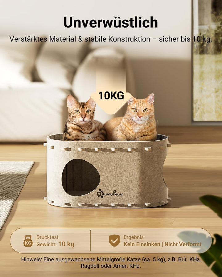 Katzenhöhle Filz, Katzenhaus aus Filz, Katzenbett, Katzenhöhle für Katzen, 58 x 33 x 30cm, Peek-a-Bo
