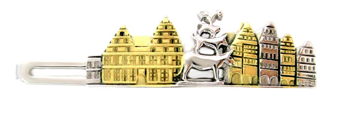 Krawattennadel skyline Bremen mit Bremer Stadtmusikanten bicolor glänzend 6,8 cm lang m.i. Germany +