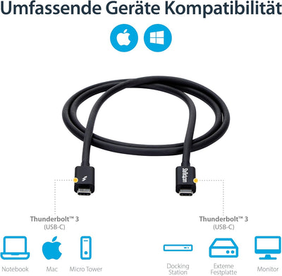 StarTech.com 1m Passives Thunderbolt 3 Kabel, 20Gbps, 100W PD, 4K Video, Thunderbolt Kabel, Kompatib