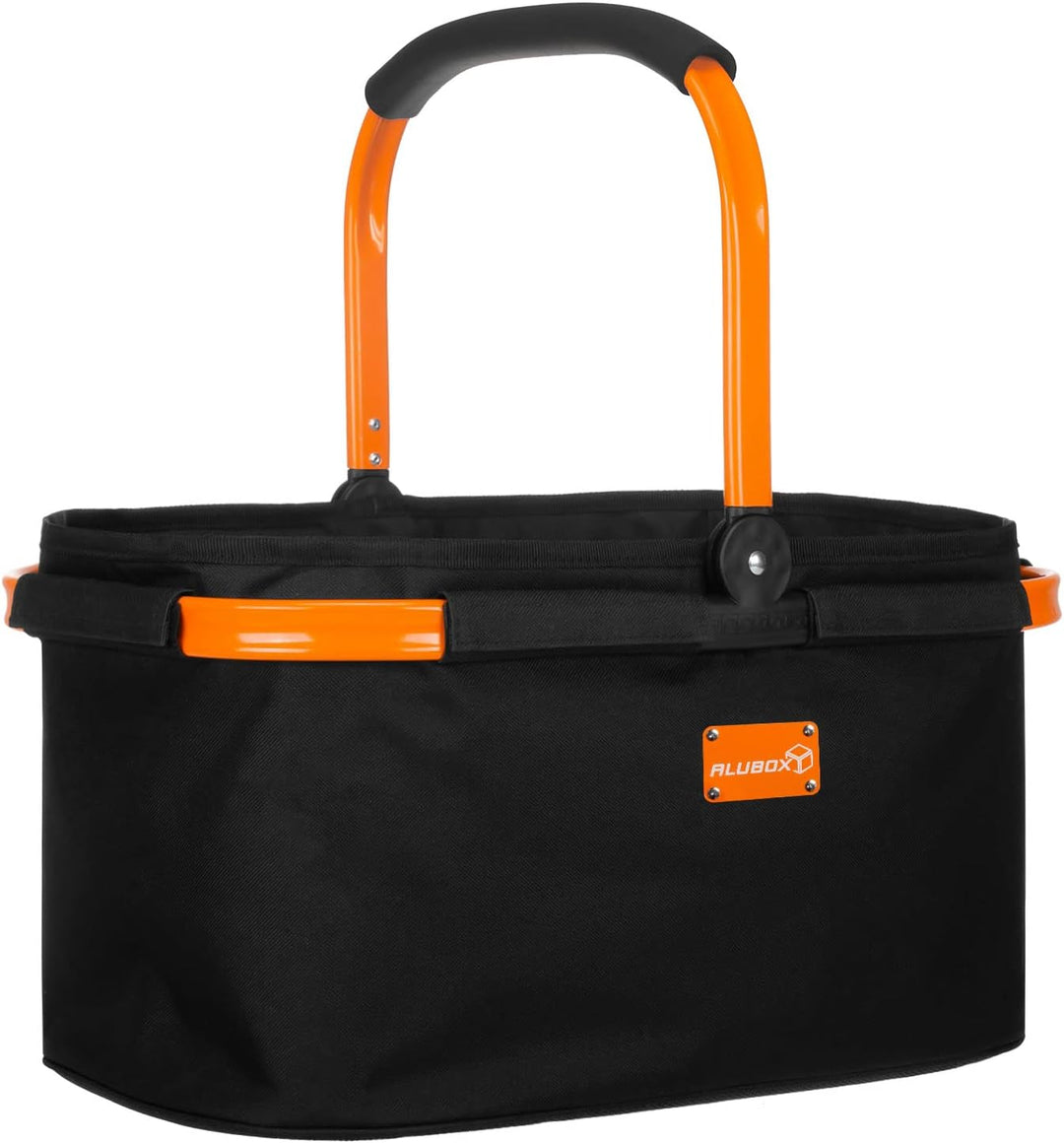 ALUBOX Einkaufskorb 25 Liter BLACK EDITION - Polyester schwarz, Rahmen Aluminium orange