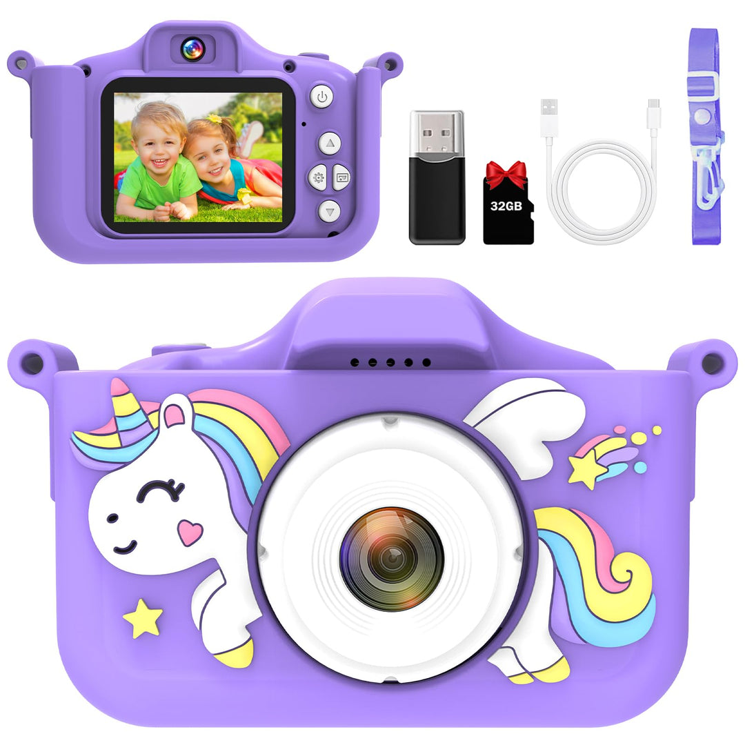 Kinderkamera mit 32GB Speicherkarte & 1080P HD – Selfie Kamera für Mädchen & Jungen ab 3 Jahren, Dig