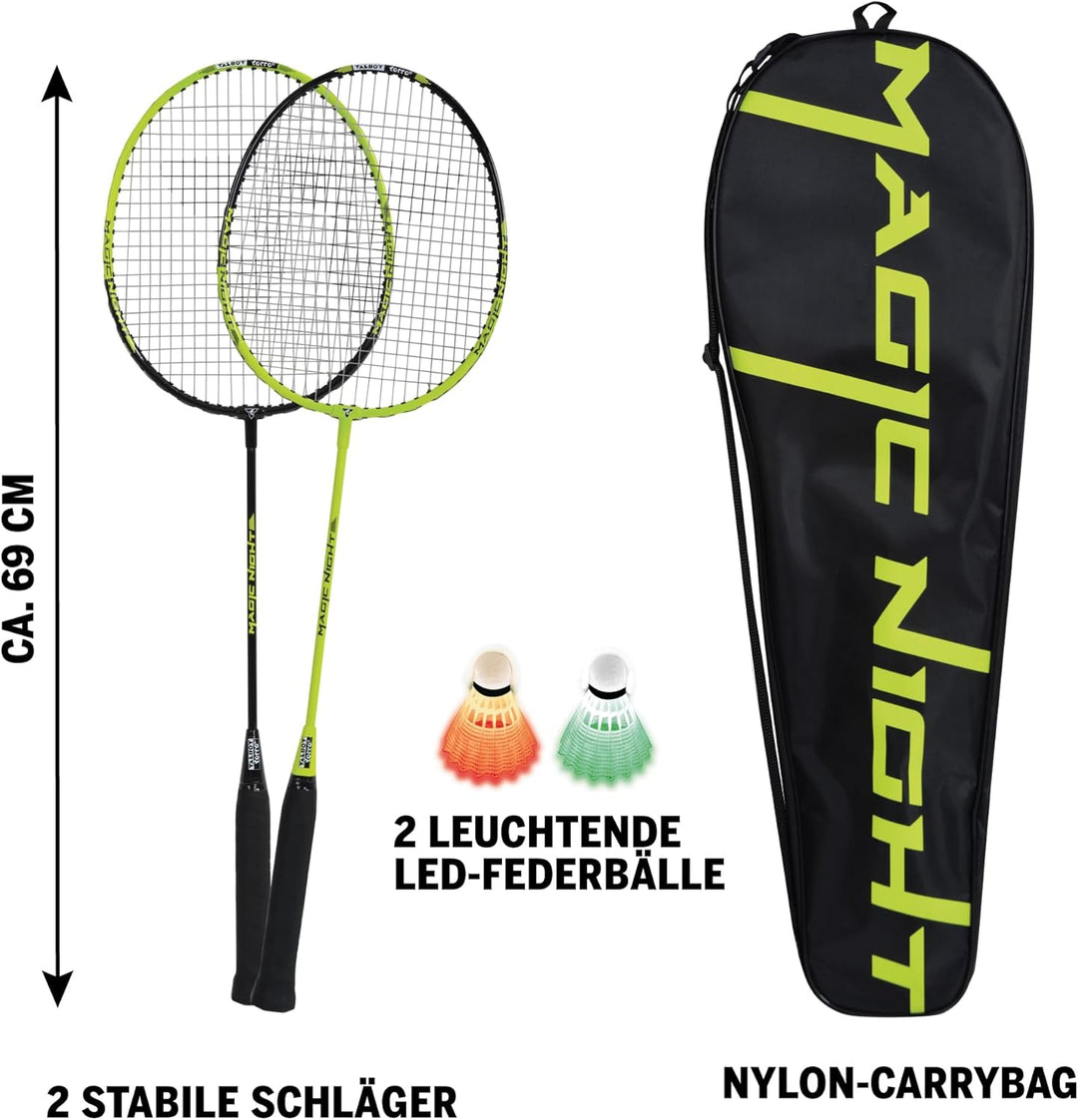 Talbot Torro Badminton-Set Magic Night, 2 Schläger, 2 LED Federbälle für das Spiel bei Nacht, in wer