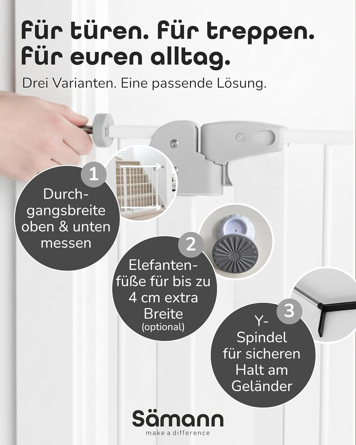 Sämann Türschutzgitter &amp; Treppenschutzgitter I 105-115 cm I Extra Höhe von 77 cm I 3-Fach Sicherung
