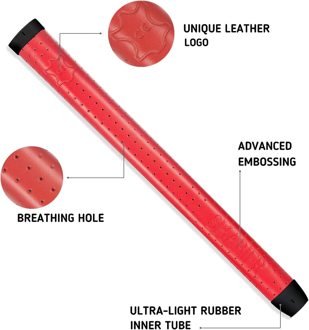 SHABIER Leichter, atmungsaktiver Golf-Puttergriff aus reinem Leder, handgefertigt, weiches Leder rot