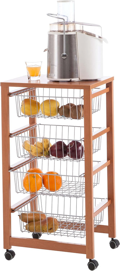 ARREDAMENTIITALIA Arredamenti Italia Küchenwagen GINGERONE, Holz - 4 Körbe - Farbe: Kirsche Holz AR-