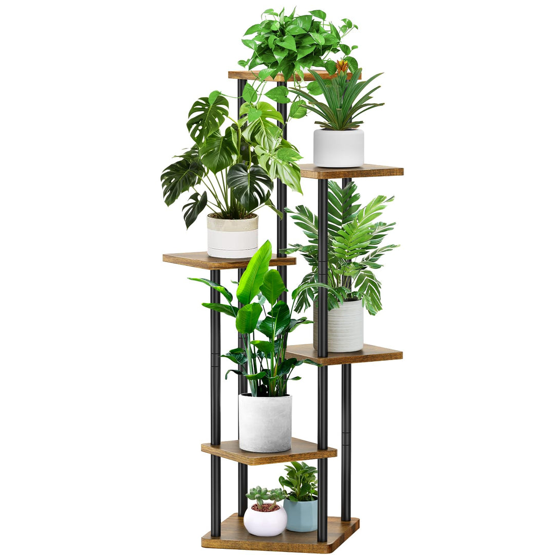 YOCOMEY 6-Tier Hölzern Blumenregal Pflanzenregal, Mehrstöckig Blumenständer Pflanzenständer Blumenba