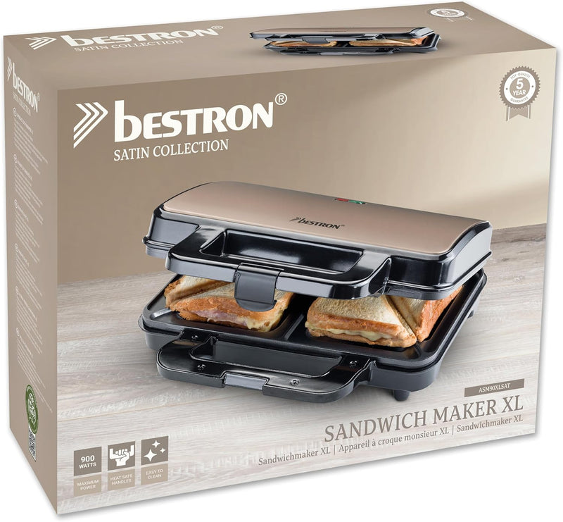 Bestron XL Sandwichmaker, Sandwich-Toaster für 2 Sandwiches in Muschelform, ideal für American Sandw