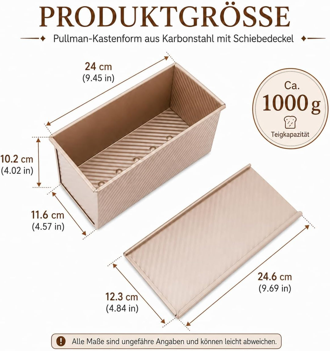 CANDeal Für 1000g Teig Toast Brot Backform Gebäck Kuchen Brotbackform Mold Backform mit Deckel(Gold-