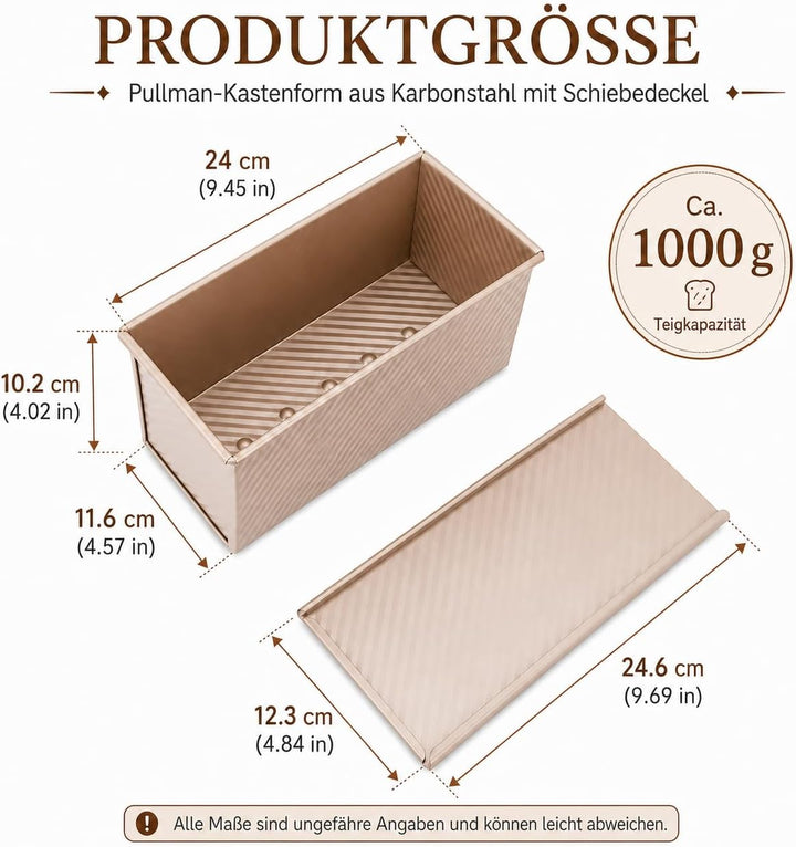 CANDeal Für 1000g Teig Toast Brot Backform Gebäck Kuchen Brotbackform Mold Backform mit Deckel(Gold-