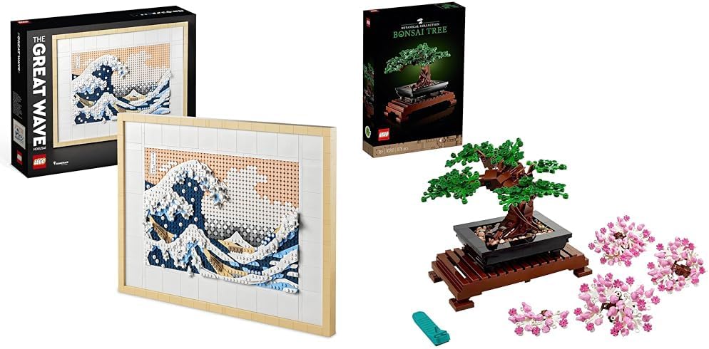 LEGO 31208 Art Hokusai – Grosse Welle & 10281 Icons Bonsai Baum, Kunstpflanzen-Set zum Basteln für E