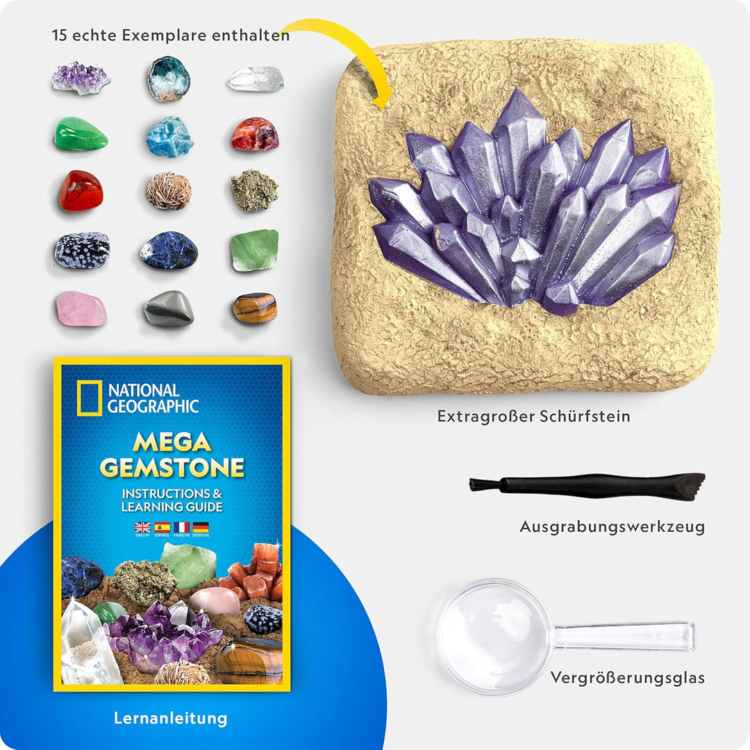 NATIONAL Geographic Mega Edelstein-Ausgrabungsset – Edelsteine & Kristalle Ausgrabungsset, Wissensch