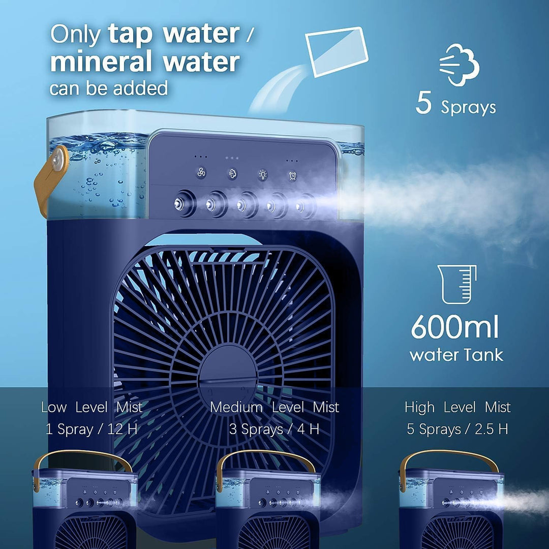Tragbarer Klimaanlagen Ventilator,USB-betriebener Luftkühler, Luftbefeuchter,7 LED Luftkühler Klein