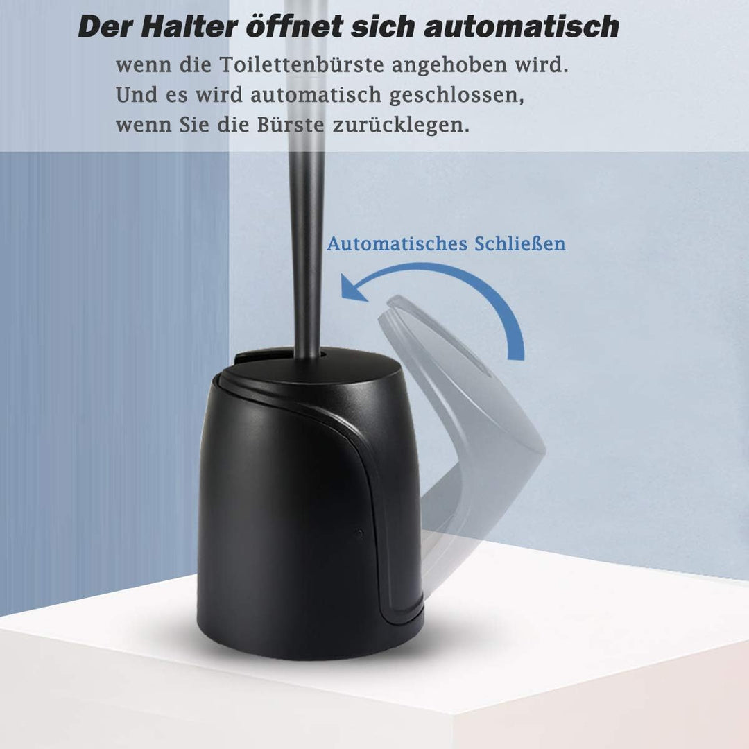 WC Bürste mit Halter Silikon Toilettenbürste Set Langer Stiel klobürste und Automatisches Schliessen
