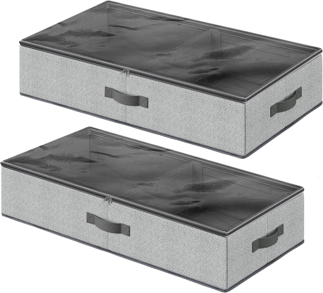 SONGMICS Unterbettkommode, 2er Set, Unterbett Aufbewahrungsbox mit Sichtfenster, Faltbarer Organizer